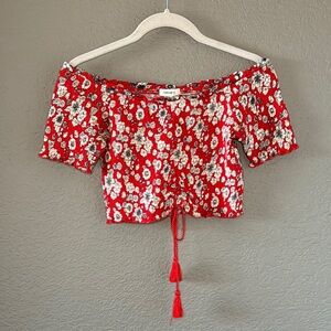 Forever 21 Red Sleeve Crop Top